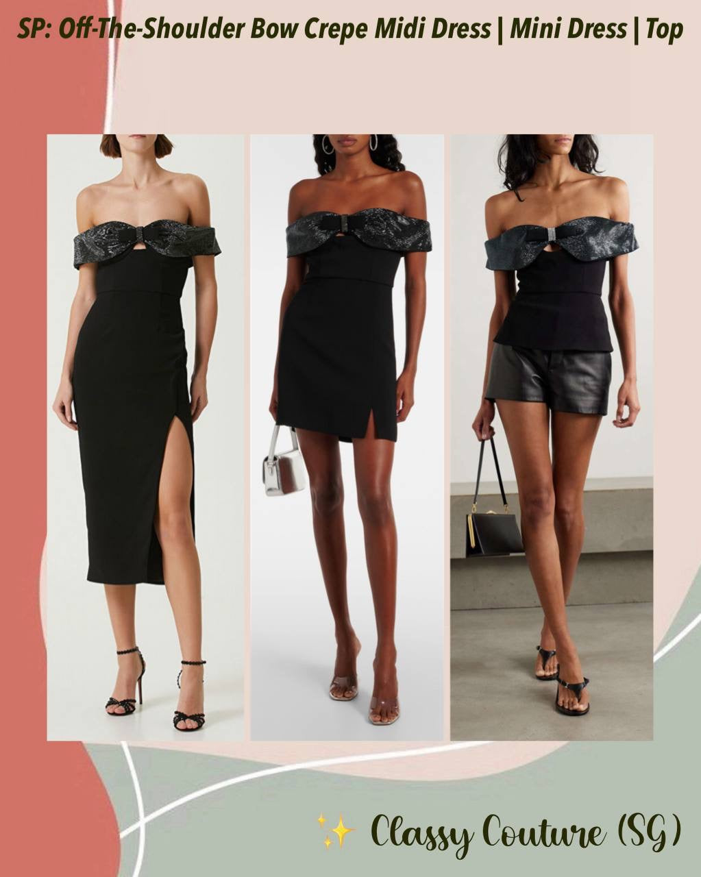 SP Off-The-Shoulder Bow Crepe Midi Dress | Mini Dress | Top