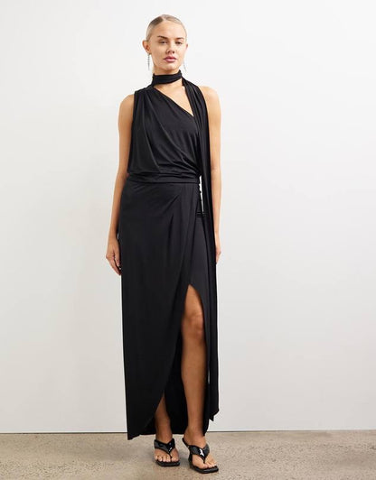 CM Marino Stretch-cotton Jersey Scarf-detail Midi Dress