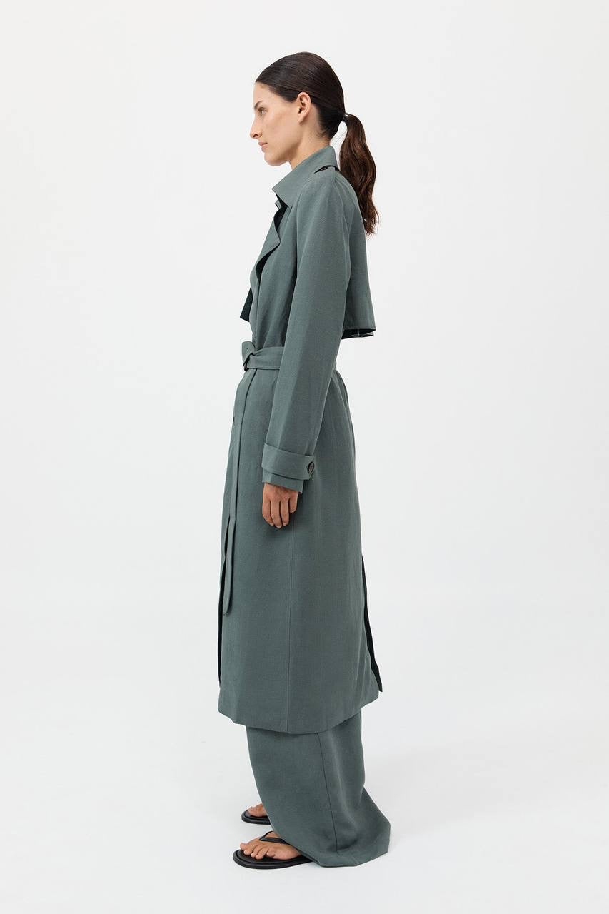 SA Soft Tailored Lyocell-Linen Long Trench Coat