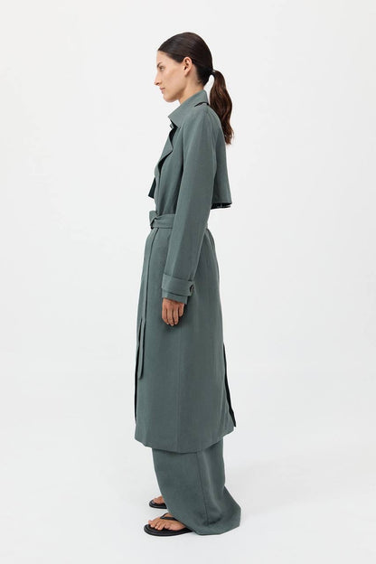 SA Soft Tailored Lyocell-Linen Long Trench Coat