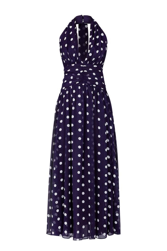 NC Arella Plunge Halter Ruched Maxi Dress
