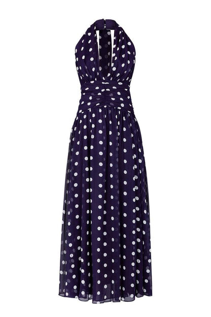 NC Arella Plunge Halter Ruched Maxi Dress