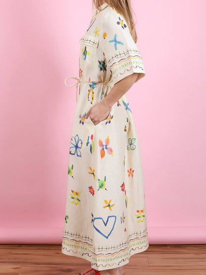 ALM Sidi Linen-Viscose Shirtdress Midi Dress