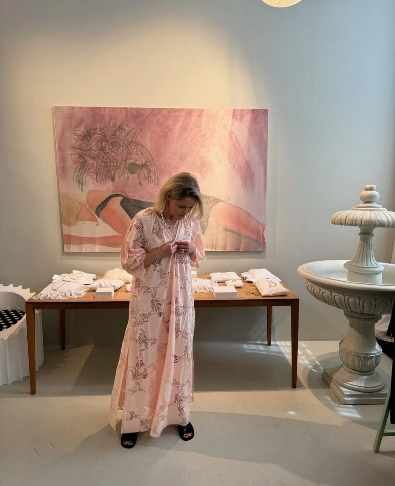 ML Maeve Cotton-blend Sheer Lace Maxi Dress