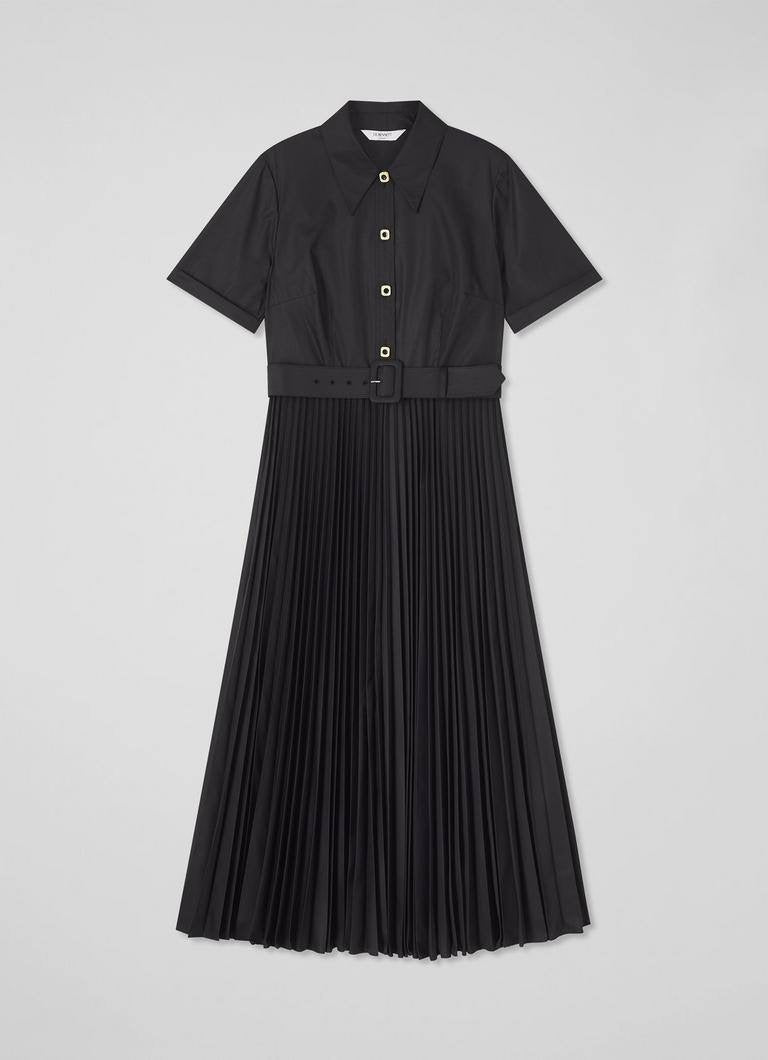 LKB Cally Pleated Cotton-Blend Shirtdress Midi Dress