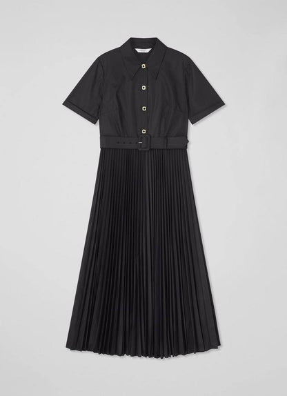 LKB Cally Pleated Cotton-Blend Shirtdress Midi Dress