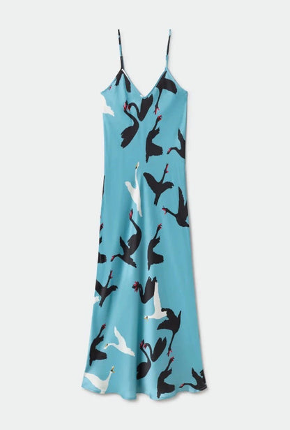 (PART 1/2) SL 90s Silk Slip Midi Dress Animal Prints: Swans, Grass Monarch Butterfly, Lemur Matisse