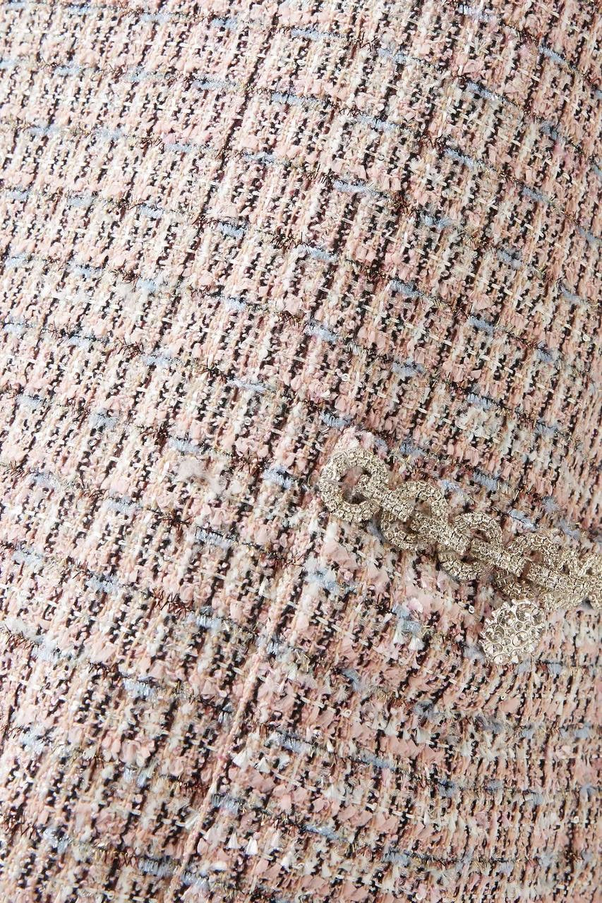 SP Diamante-Trim Pink Boucle Shift Mini Dress