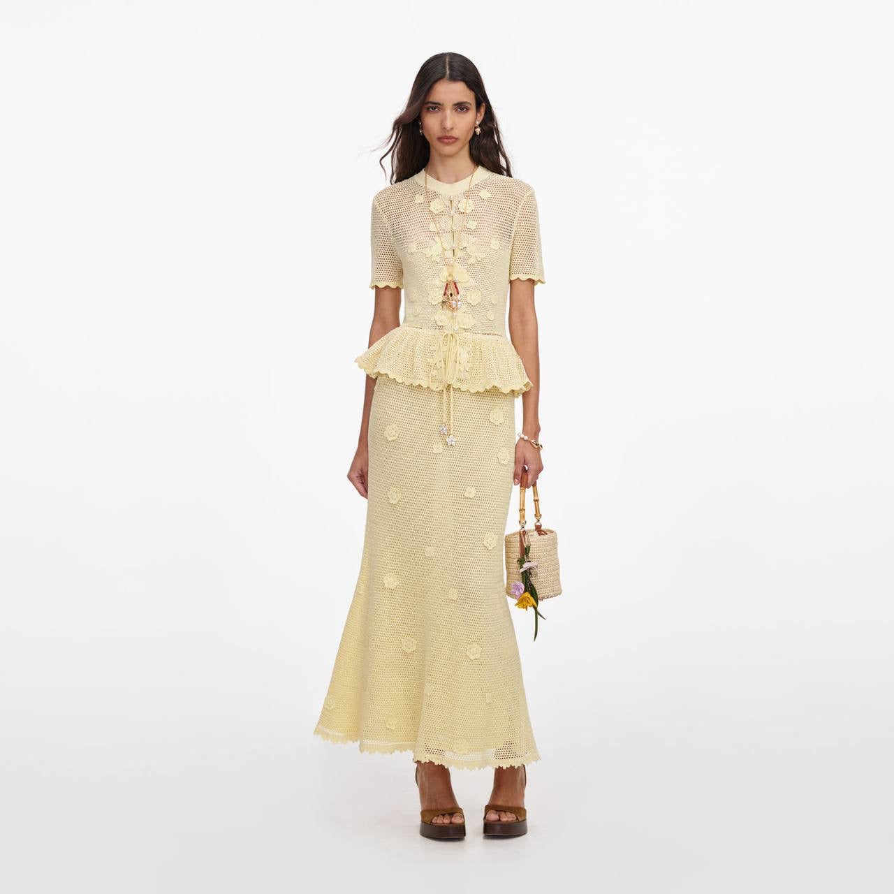 SP Yellow Crochet Floral Mini | Midi Dress