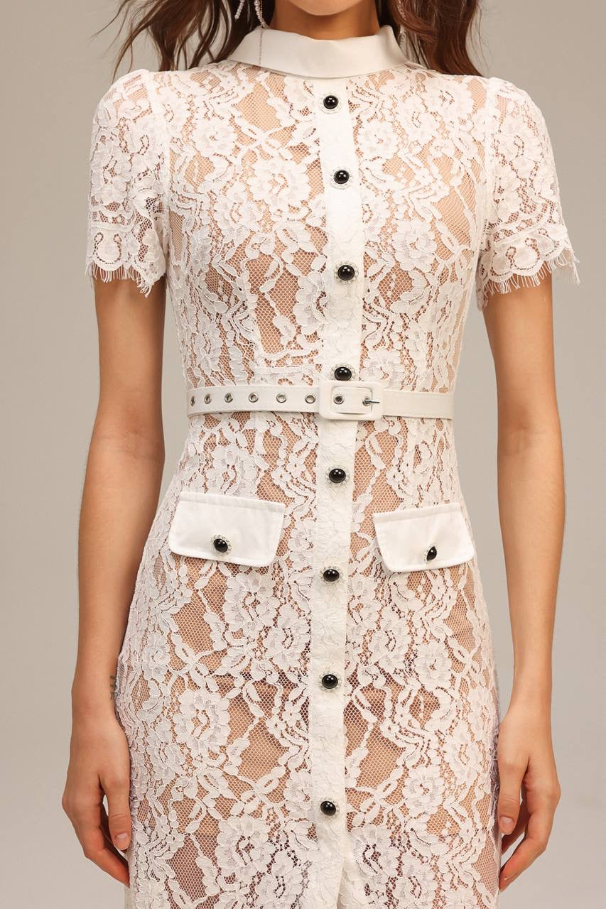 SP White Cocktail Lace Midi Dress