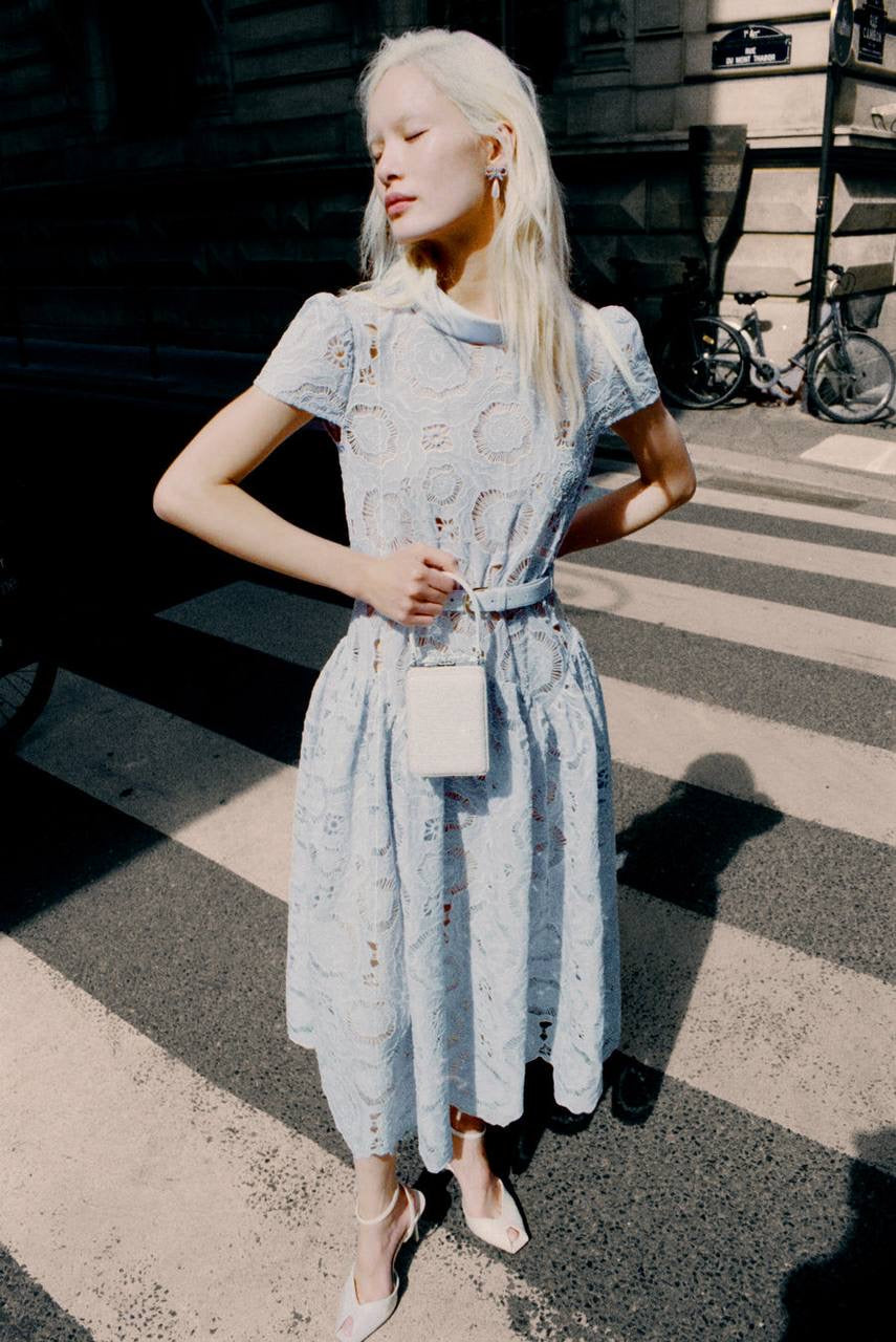 SP Blue Floral Lace Midi Dress