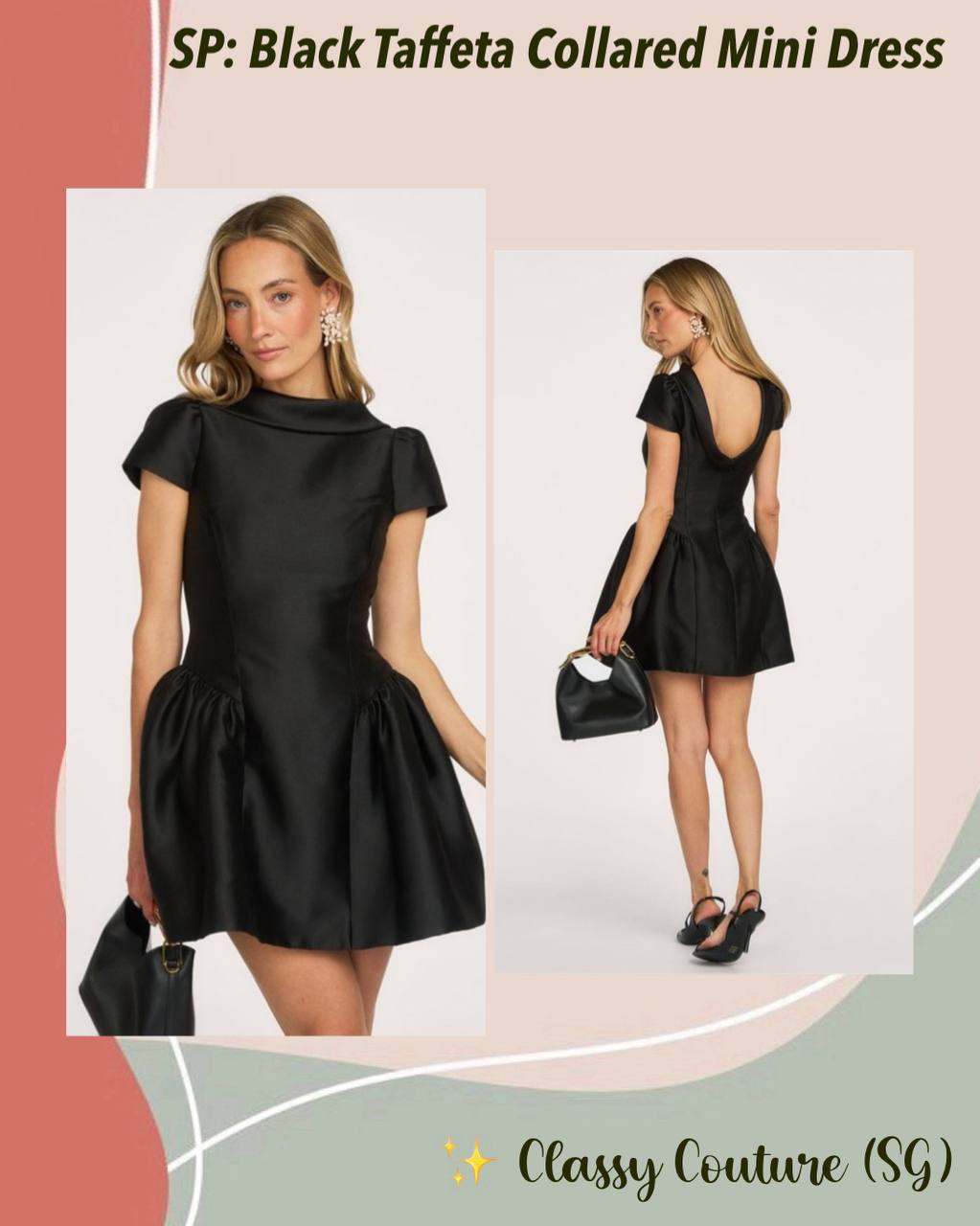 SP Black Taffeta Collared Mini Dress