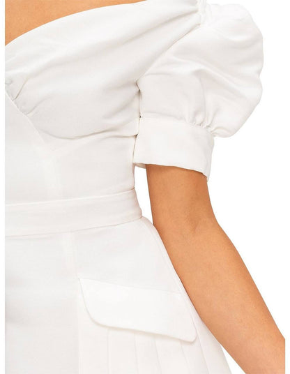 SP White Off Shoulder Puff Sleeve Crepe Mini Dress