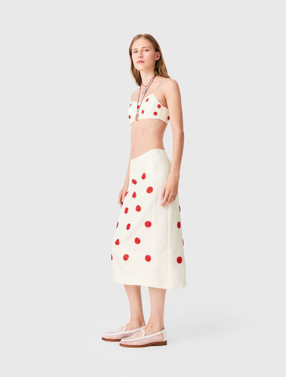 MJ Embroidered Linen-Silk Crop Top | Pencil Skirt