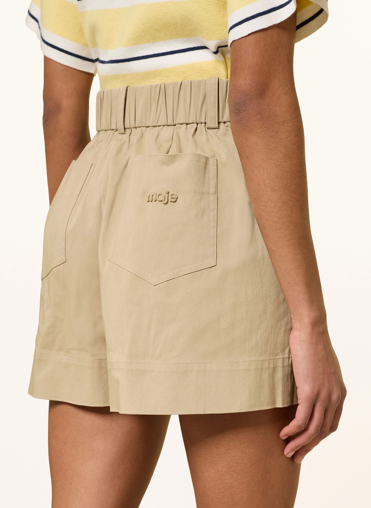 MJ Tipolay Pink/Brown Striped Polo Cotton Cropped Sweatshirt Top | Ipiuma Belted Cotton-blend Camel Shorts | Set