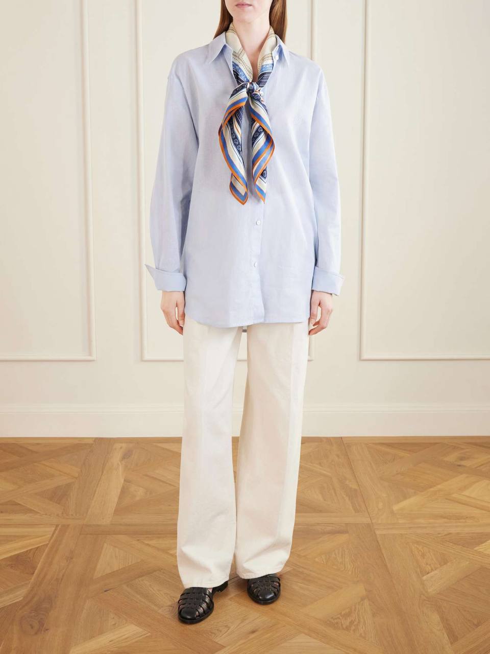 TOT Collector Scarf In Ecru Navy - Image 2
