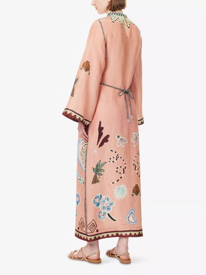 ALM Laurence Belted Linen-Silk Midi Dress