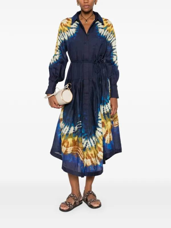 ALM Martine Tie Dye Ramie Shirtdress Midi Dress