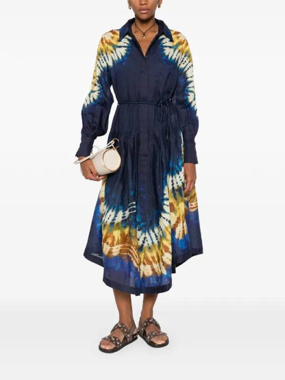 ALM Martine Tie Dye Ramie Shirtdress Midi Dress