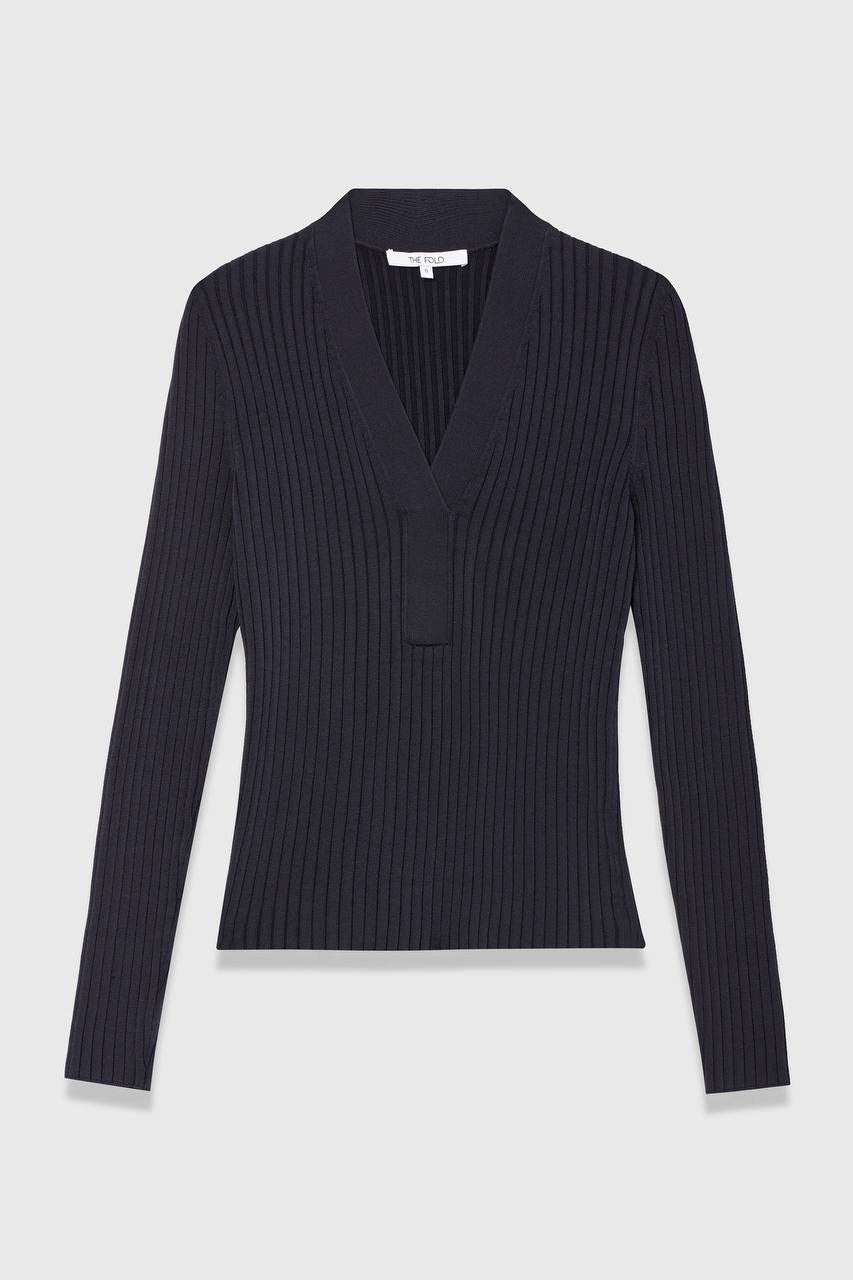TF Orsett Viscose-blend Stretch Knit Long Sleeve Top in Navy blue