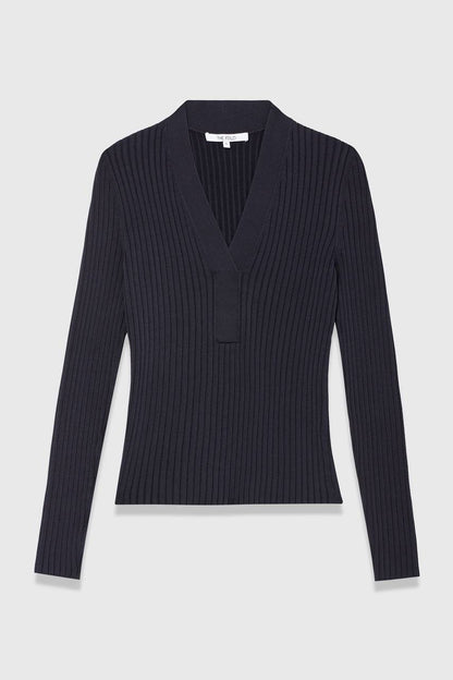 TF Orsett Viscose-blend Stretch Knit Long Sleeve Top in Navy blue