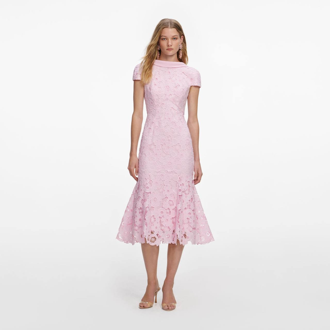 SP Pink Lace Scoop-Back Midi Dress