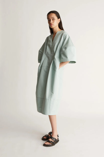 LM Jacob Cocoon Cotton-Blend Midi Dress in Seafoam