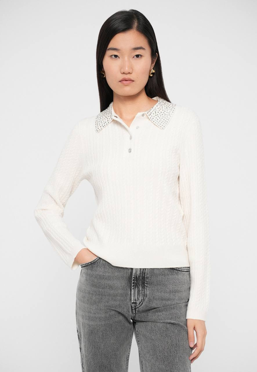 MJ Rhinestone Embellished Collar Cardigan