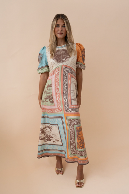 ALM Alberta Puff Sleeve Linen Midi Dress