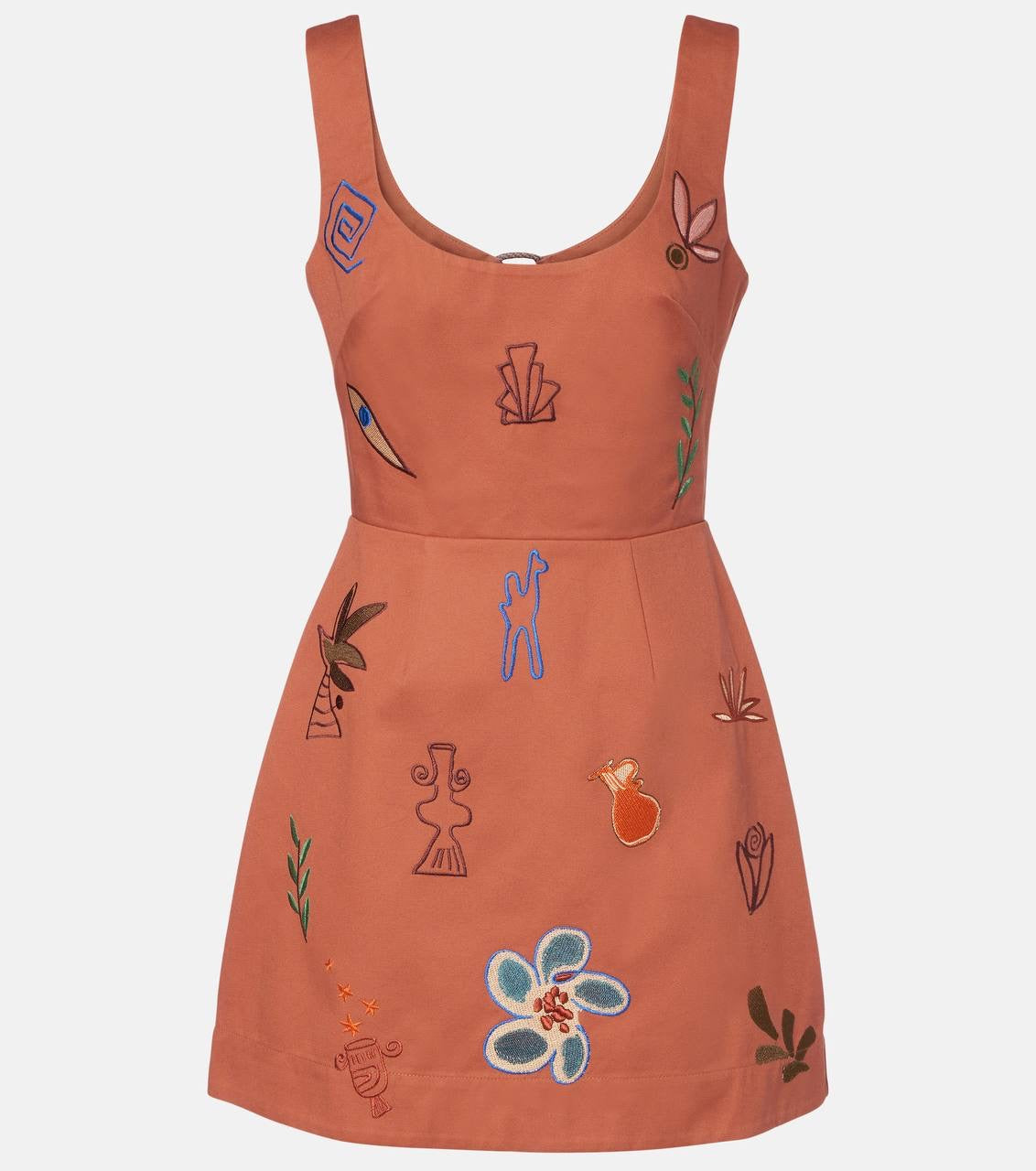 ALM Dusty Embroidered Cut Out Cotton Mini Dress In Orange