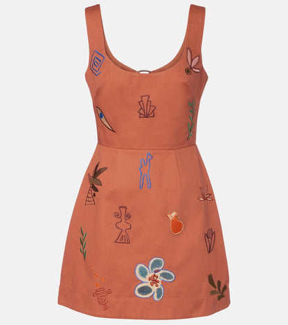 ALM Dusty Embroidered Cut Out Cotton Mini Dress In Orange