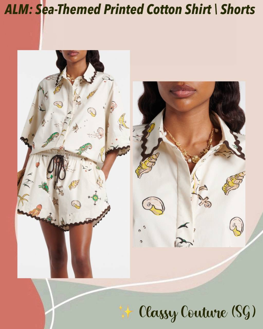 ALM Sea-Themed Printed Cotton Shirt | Shorts