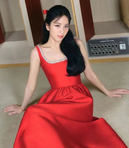 SP Red Taffeta Diamante Midi Dress Jisoo