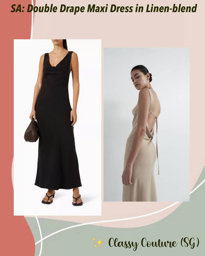 SA Double Drape Cowl Linen-Blend Maxi Dress
