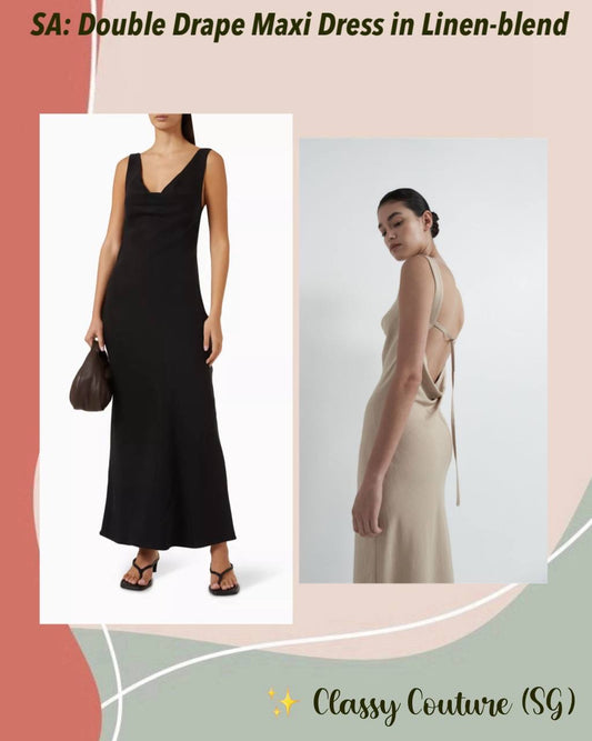 SA Double Drape Cowl Linen-Blend Maxi Dress