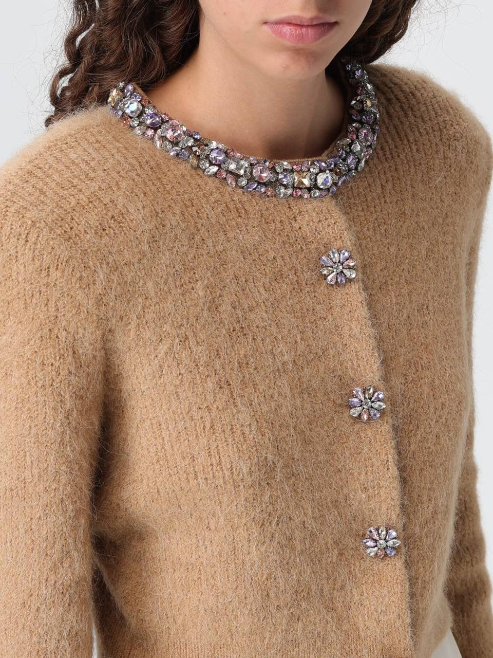 3 Colors! SP Jewel-Embellished Alpaca-Blend Cropped Cardigan in Camel | Grey | Cream