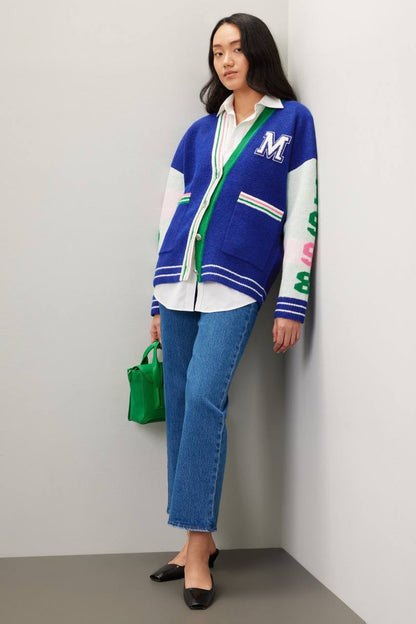 Blue Varsity Logo-Appliqué Cardigan