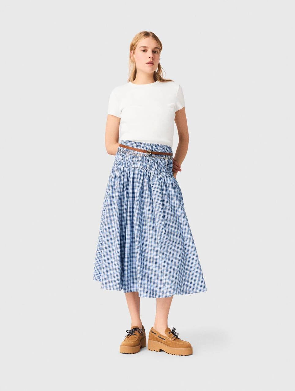 MJ Lunamimi Smocked Crop Top | Jomimi Midi Skirt | Rhinestone-embellished Gingham Cotton Set