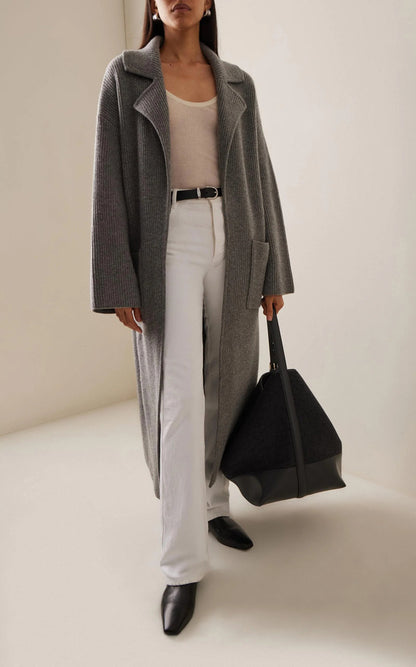 Tot Ribbed Knit Wool Blend Long Cardigan Coat
