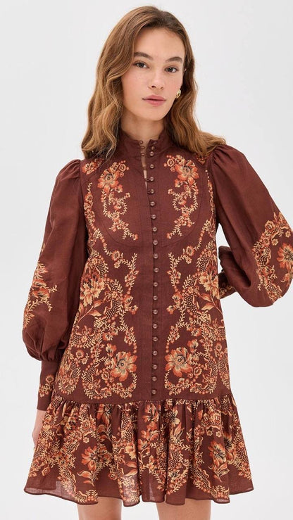 ALM Seraphina Belted Tiered Ramie Mini Dress