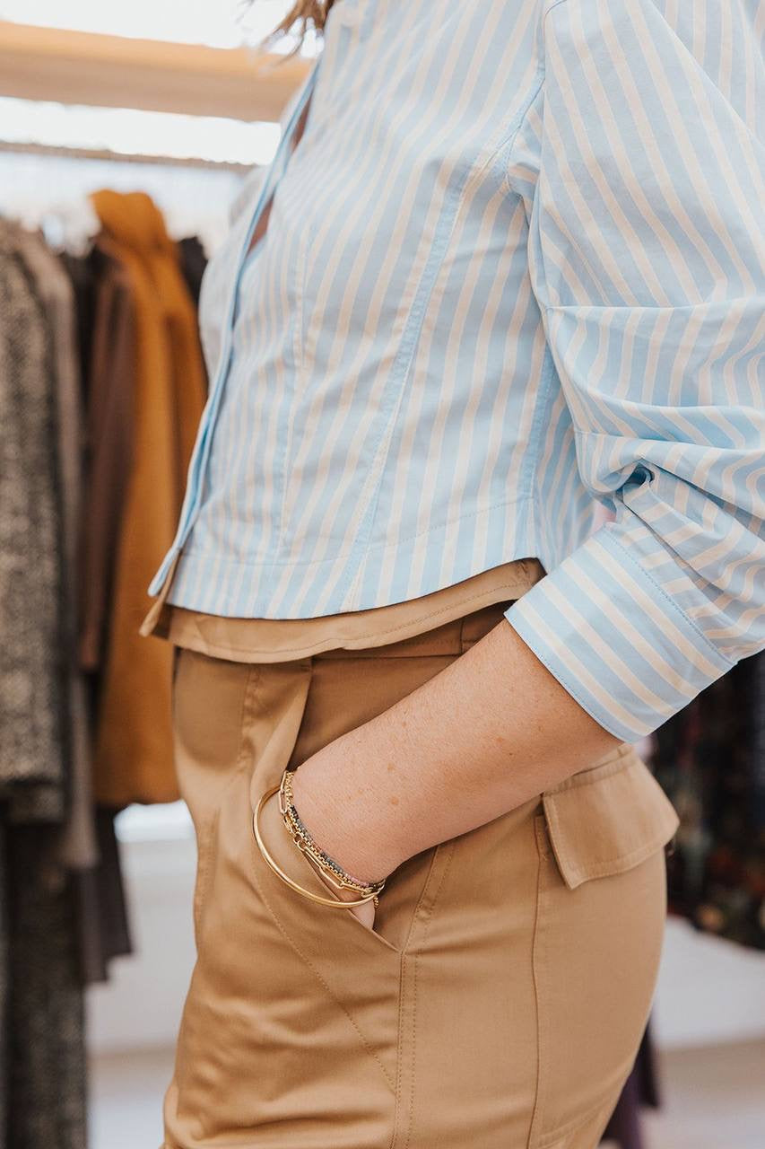 SK Boone Combo Cotton Striped Cropped Shirt