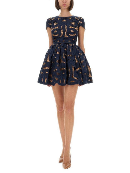 SP Navy Bow Embroidered Mini Dress
