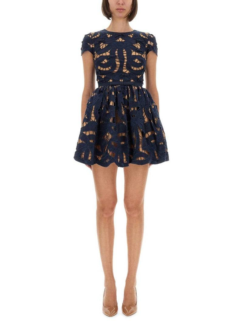 SP Navy Bow Embroidered Mini Dress