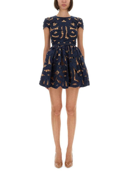 SP Navy Bow Embroidered Mini Dress