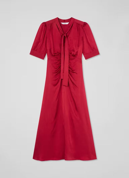 LKB Hetty Rio Red Hammered Satin Midi Dress