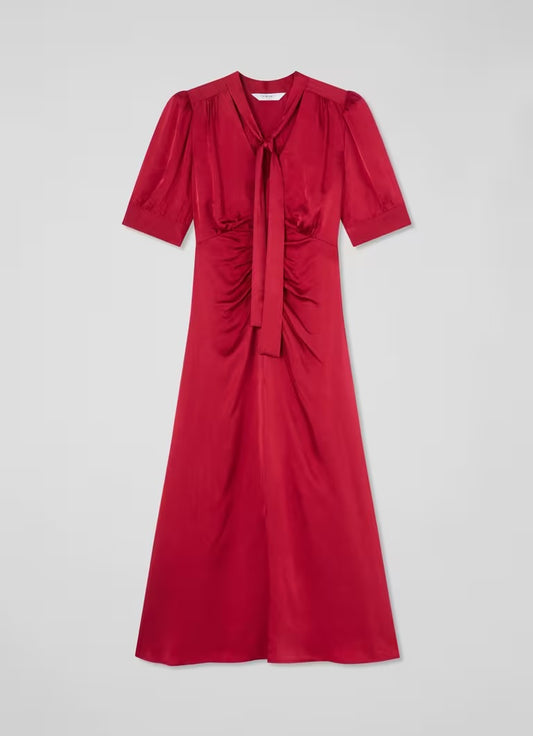 LKB Hetty Rio Red Hammered Satin Midi Dress