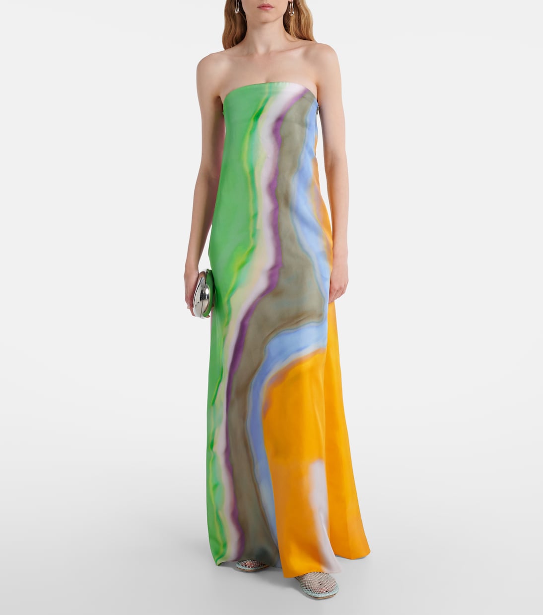 New Colors! CE Aura Rainbow Silk Strapless Maxi Dress
