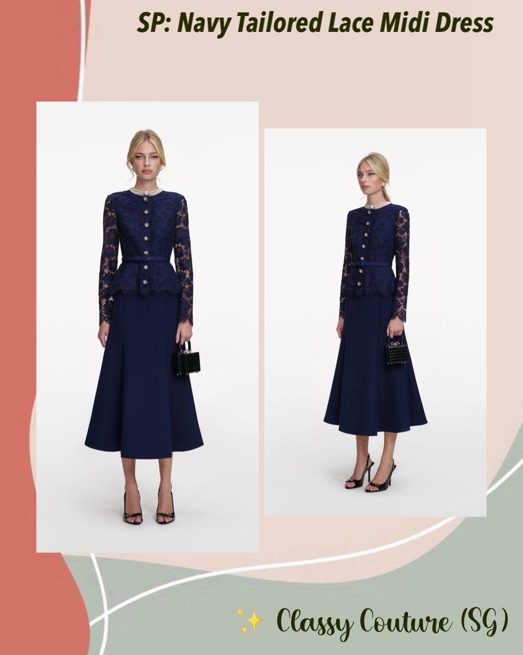 SP Navy Tailored Lace Midi Dress