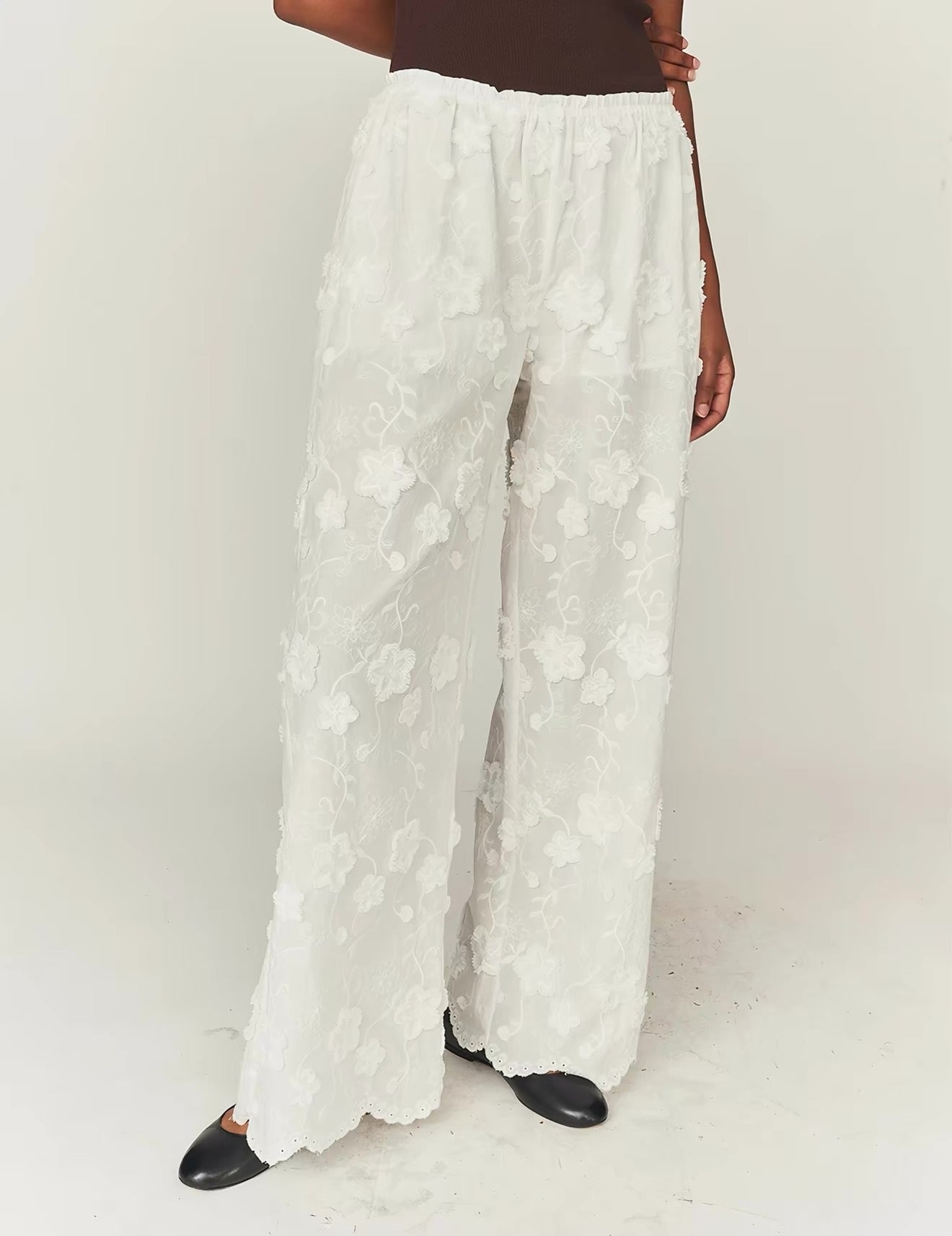 TG Fleur Cotton Embroidered Scalloped Pants