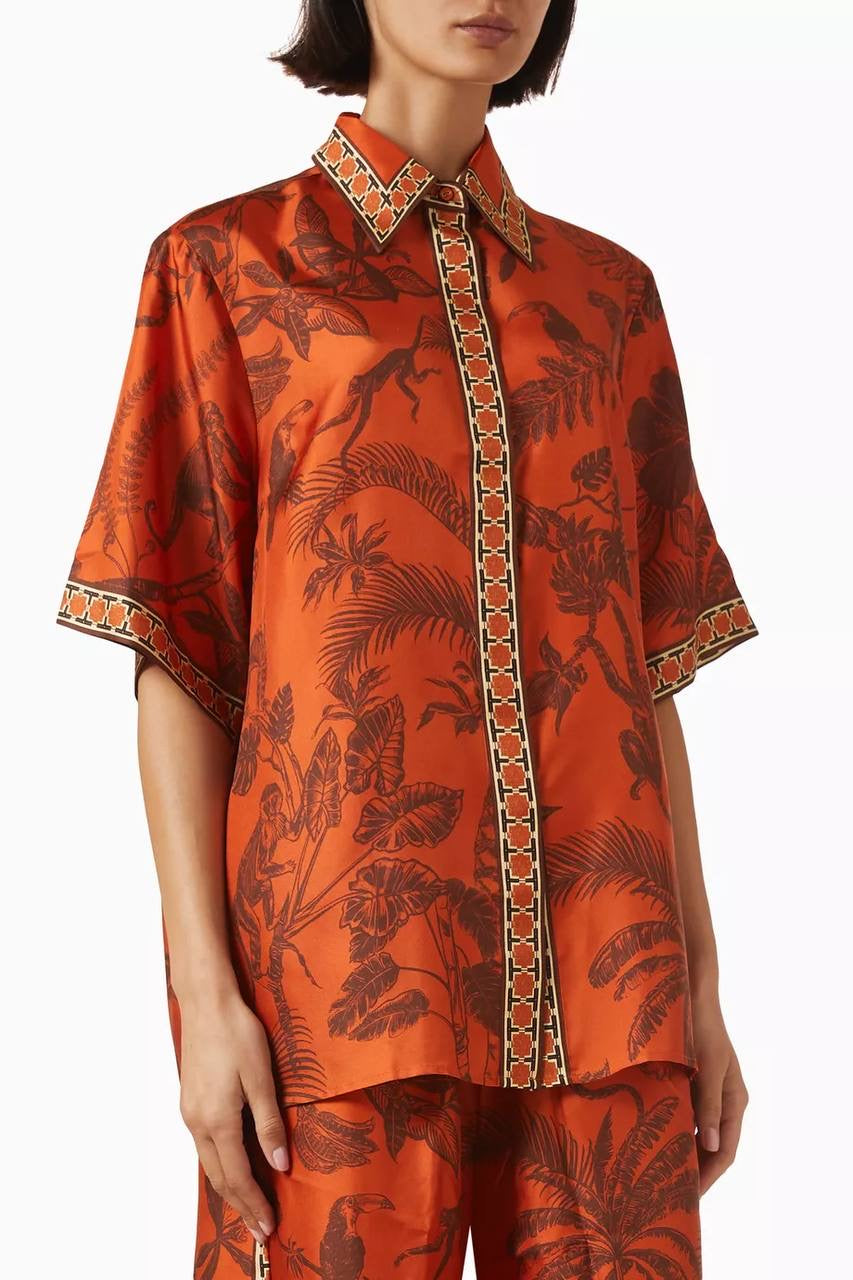 ALM Monkey Dance Printed Silk Satin Shirt | Pants | Set